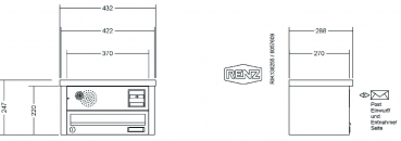 RENZ Briefkastenanlage Aufputz, Tetro, Kastenformat 370x110x270mm, mit Klingel - & Lichttaster und Vorbereitung Gegensprechanlage, 1-teilig